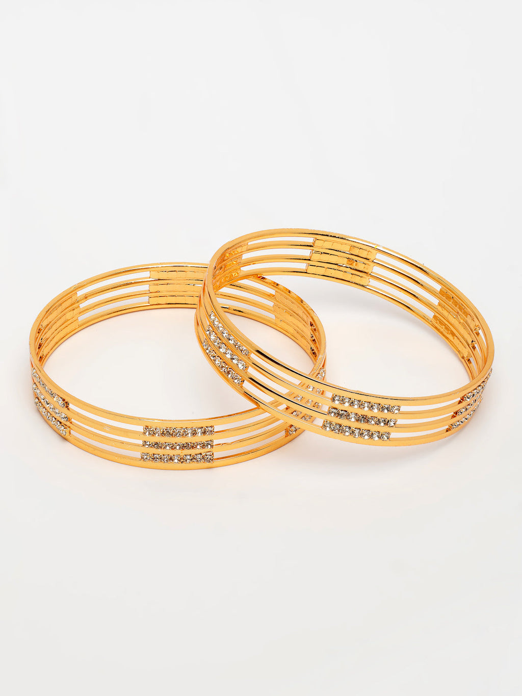 NVR Women's Set of 2 Gold-Polished Cubic Zirconia Stone Studded Bangles