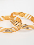 NVR Women's Set of 2 Gold-Polished Cubic Zirconia Stone Studded Bangles