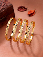 NVR Women's Set of 4 Gold-Polished Leaf Shaped Traditional Bangles | Grocsy