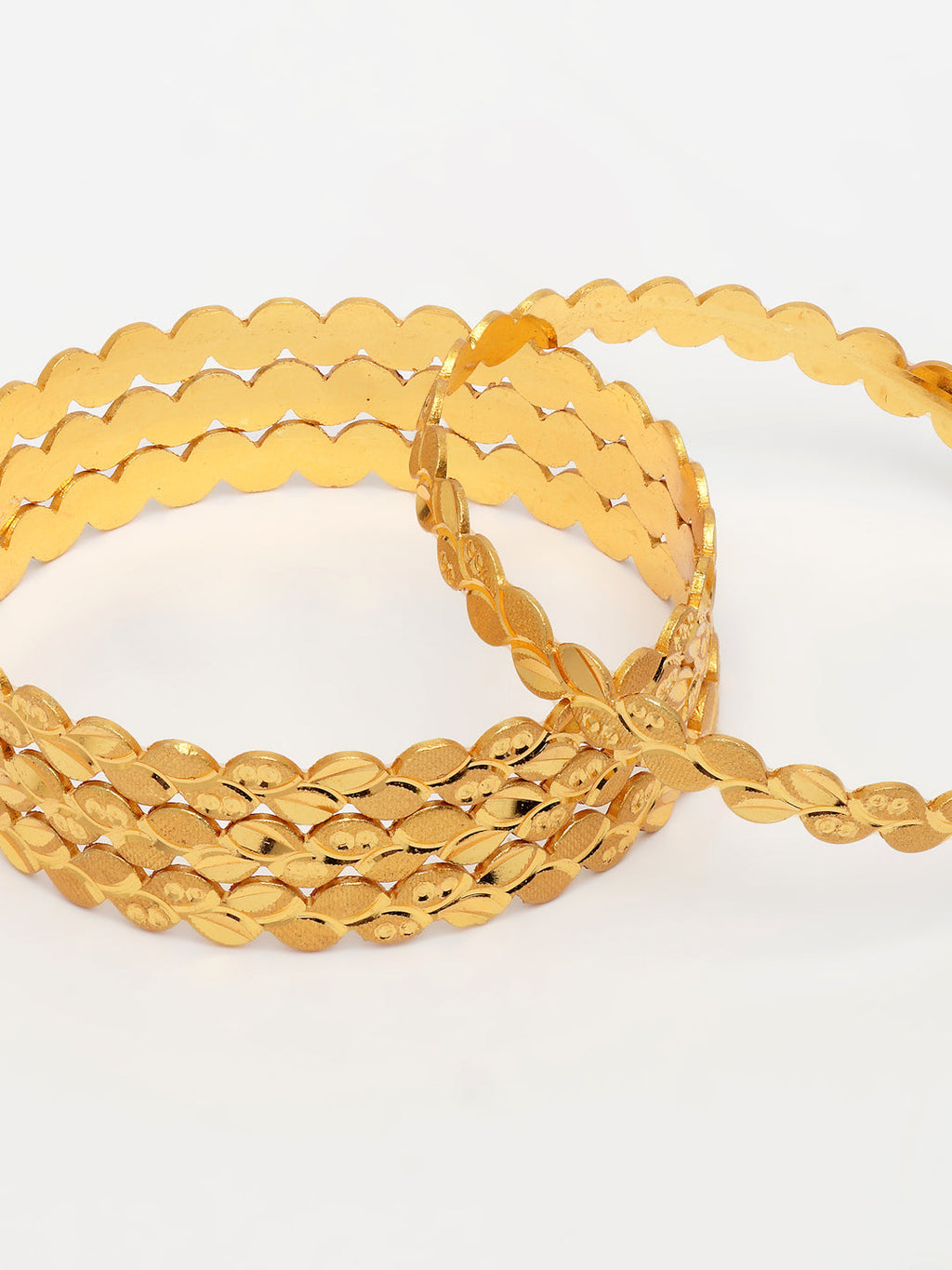 NVR Women's Set of 4 Gold-Polished Leaf Shaped Traditional Bangles | Grocsy