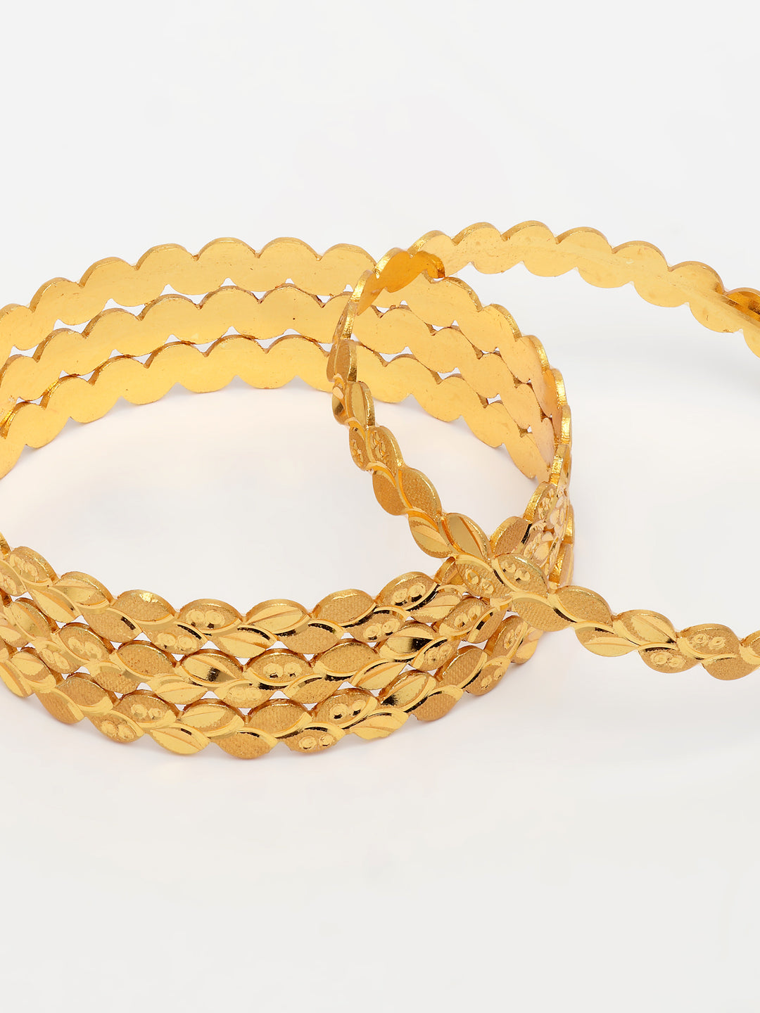 NVR Women's Set of 4 Gold-Polished Leaf Shaped Traditional Bangles | Grocsy