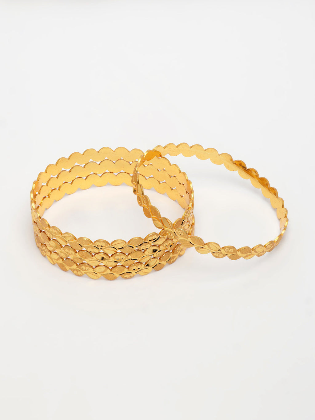 NVR Women's Set of 4 Gold-Polished Leaf Shaped Traditional Bangles | Grocsy