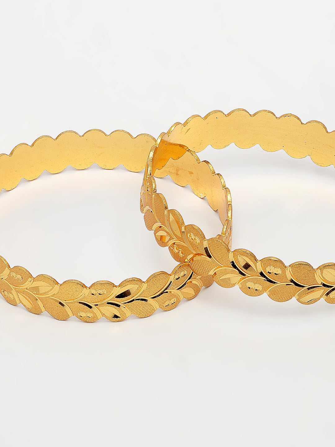 NVR Women's Set of 2 Gold-Polished Leaf Shaped Kada Bangles