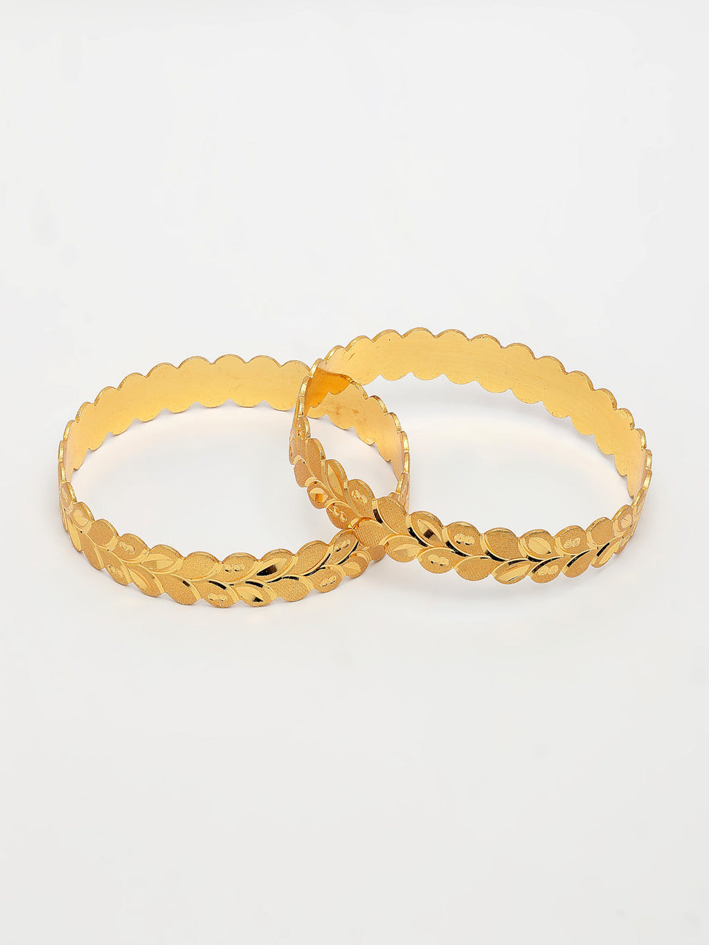NVR Women's Set of 2 Gold-Polished Leaf Shaped Kada Bangles