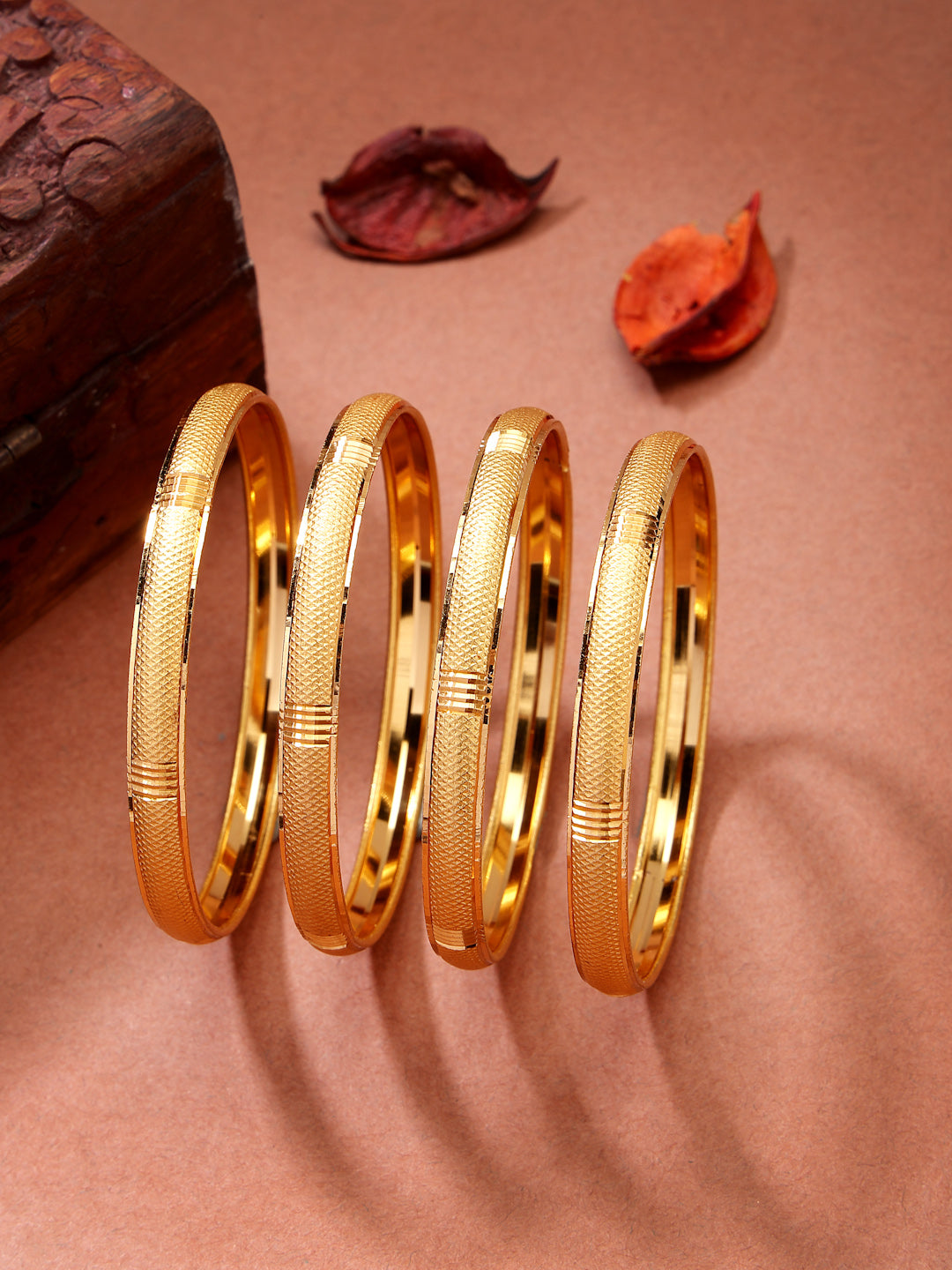 NVR Women's Set of 4 Gold-Polished Traditional Bangles | Grocsy