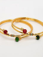 NVR Women's Set of 2 Gold-Polished Artificial Beads Traditional Bangles