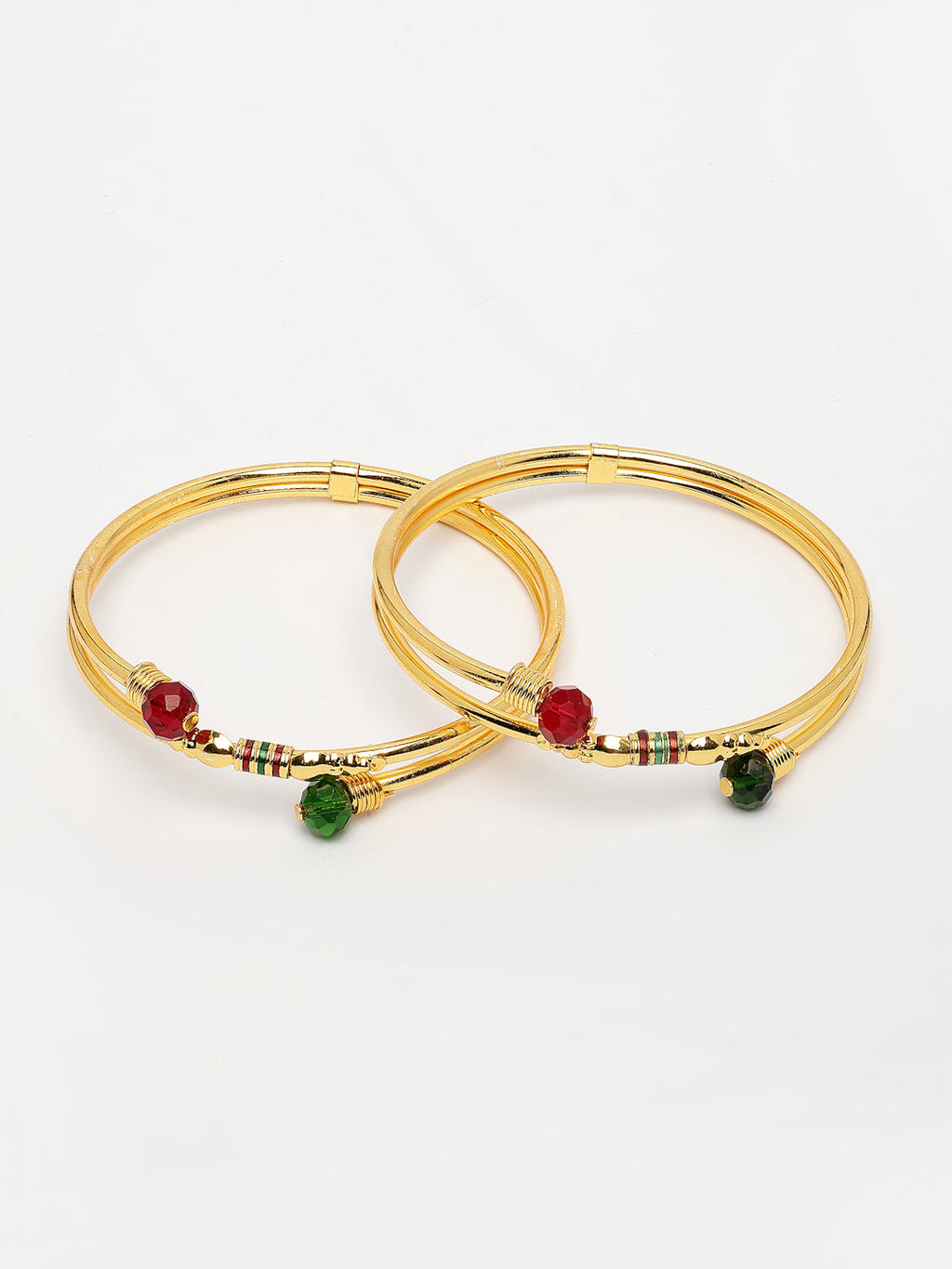 NVR Women's Set of 2 Gold-Polished Artificial Beads Traditional Bangles