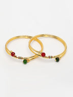 NVR Women's Set of 2 Gold-Polished Artificial Beads Traditional Bangles
