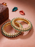 NVR Women's Set of 2 Gold-Polished Kundan Studded Bangles