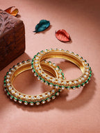 NVR Women's Set of 2 Gold-Polished Kundan Studded Bangles