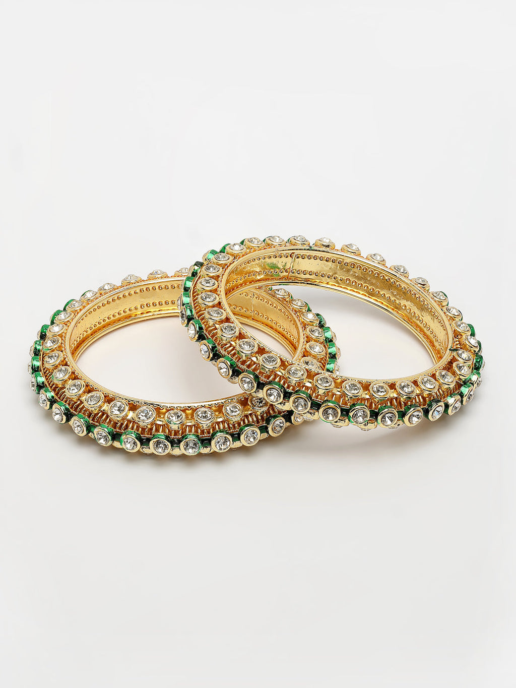 NVR Women's Set of 2 Gold-Polished Kundan Studded Bangles