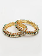 NVR Women's Set of 2 Gold-Polished Kundan Studded Bangles