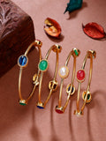 NVR Women's Set of 4 Gold-Polished Artificial Stone Studded Bangles