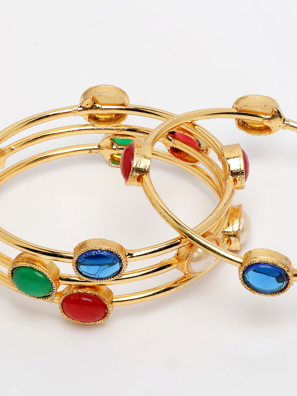 NVR Women's Set of 4 Gold-Polished Artificial Stone Studded Bangles