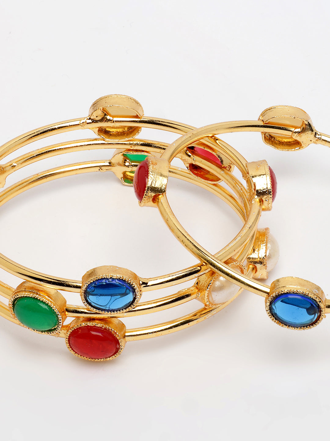 NVR Women's Set of 4 Gold-Polished Artificial Stone Studded Bangles