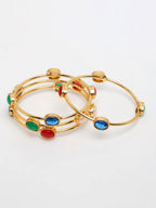 NVR Women's Set of 4 Gold-Polished Artificial Stone Studded Bangles