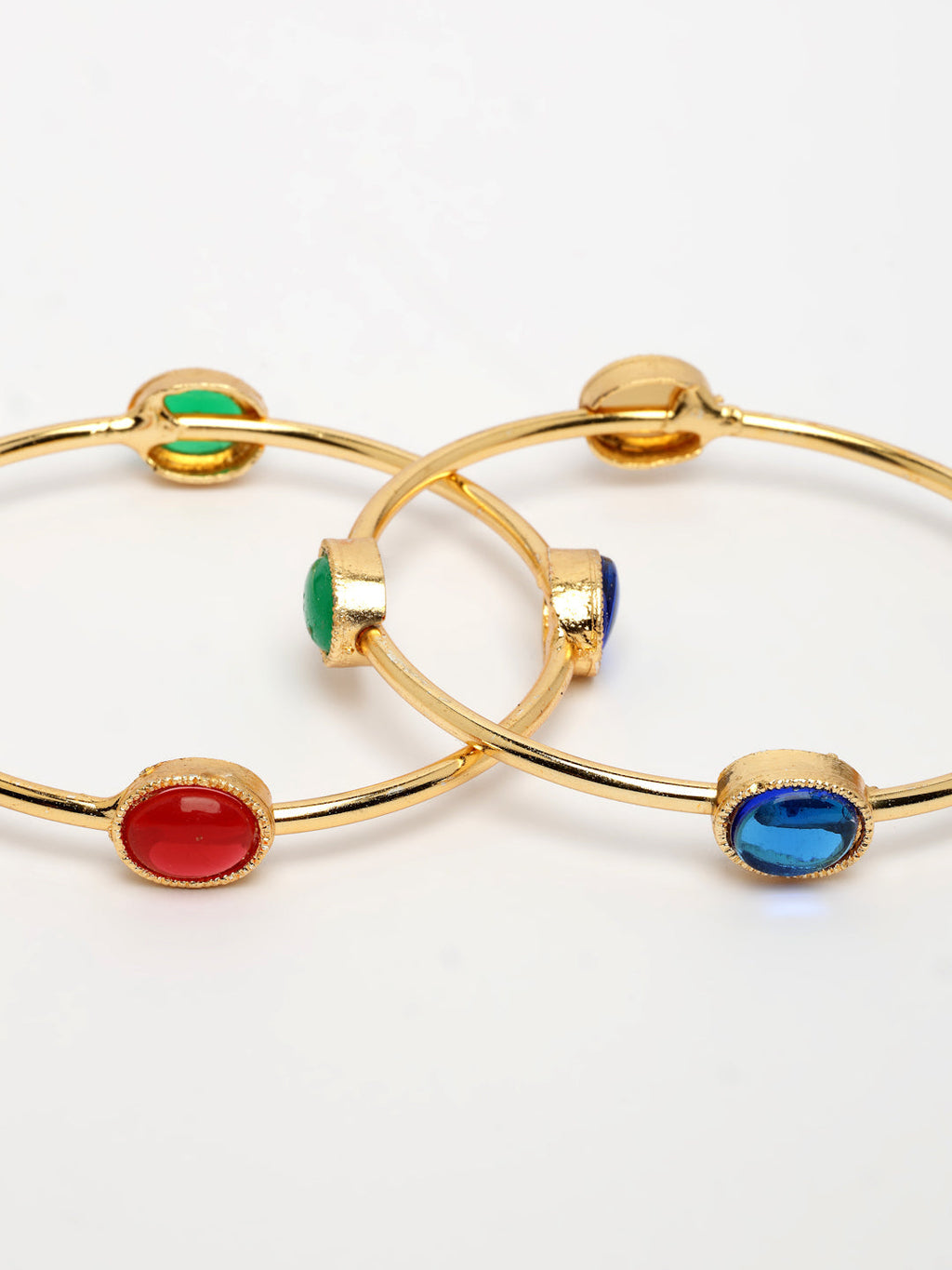 NVR Women's Set of 2 Gold-Polished Artificial Stone Studded Bangles