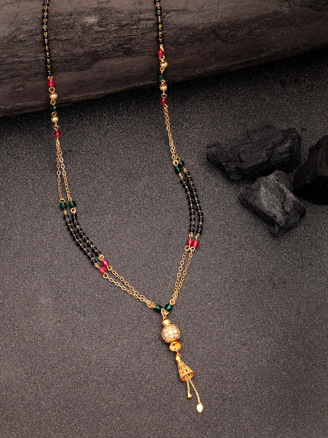 NVR Women's Gold-Polished Artificial Stones Studded & Beaded Mangalsutra | Grocsy