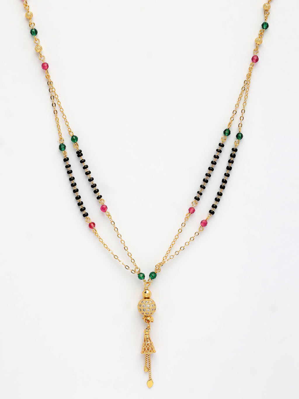 NVR Women's Gold-Polished Artificial Stones Studded & Beaded Mangalsutra | Grocsy