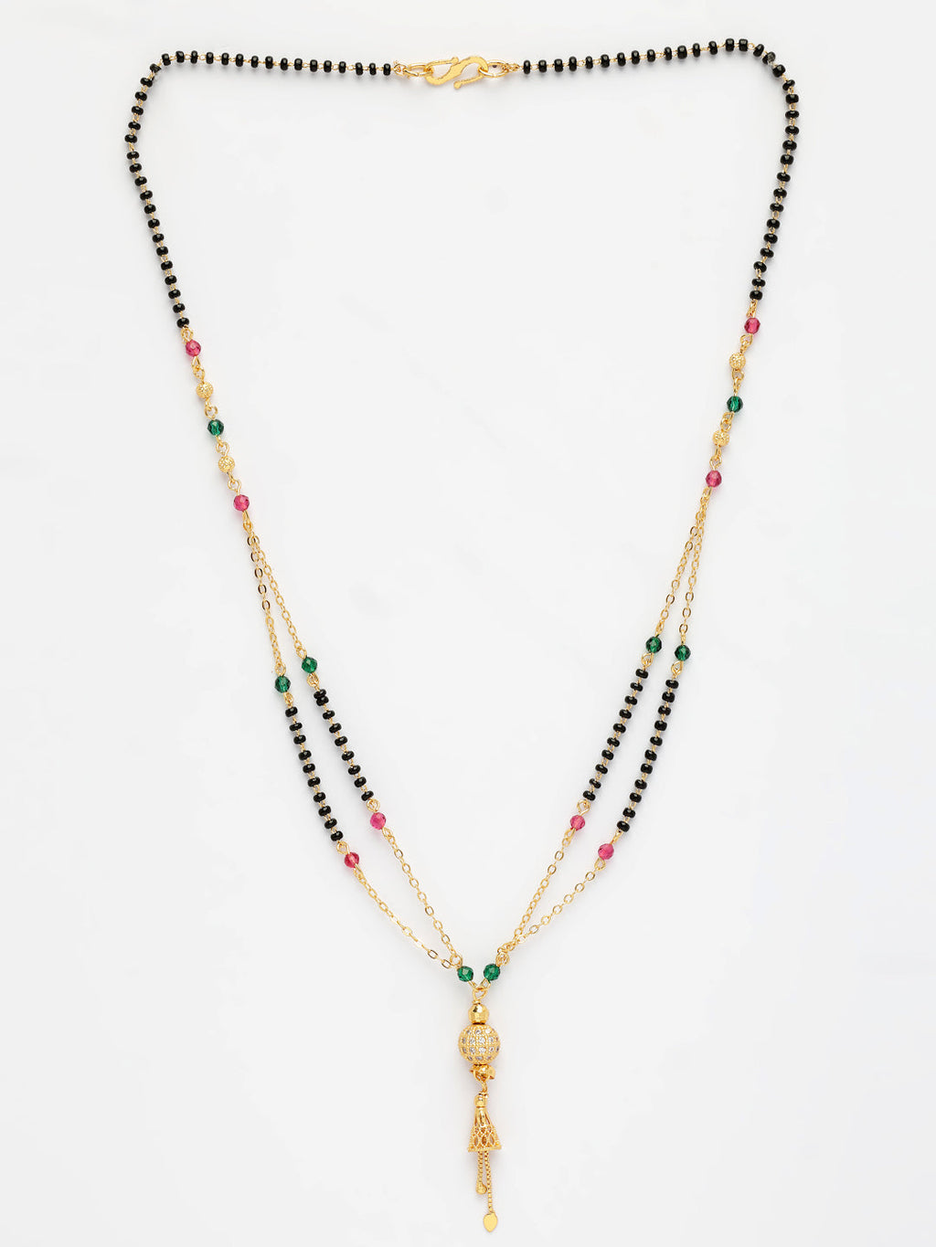 NVR Women's Gold-Polished Artificial Stones Studded & Beaded Mangalsutra | Grocsy