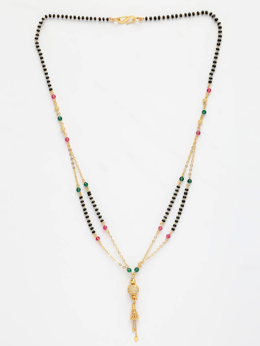 NVR Women's Gold-Polished Artificial Stones Studded & Beaded Mangalsutra | Grocsy