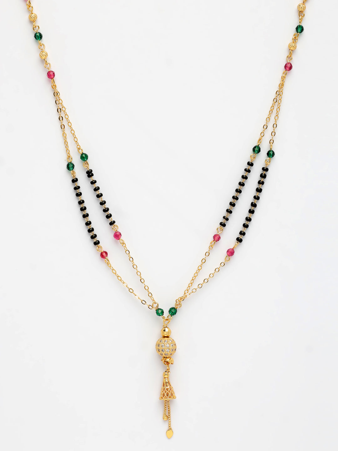 NVR Women's Gold-Polished Artificial Stones Studded & Beaded Mangalsutra | Grocsy