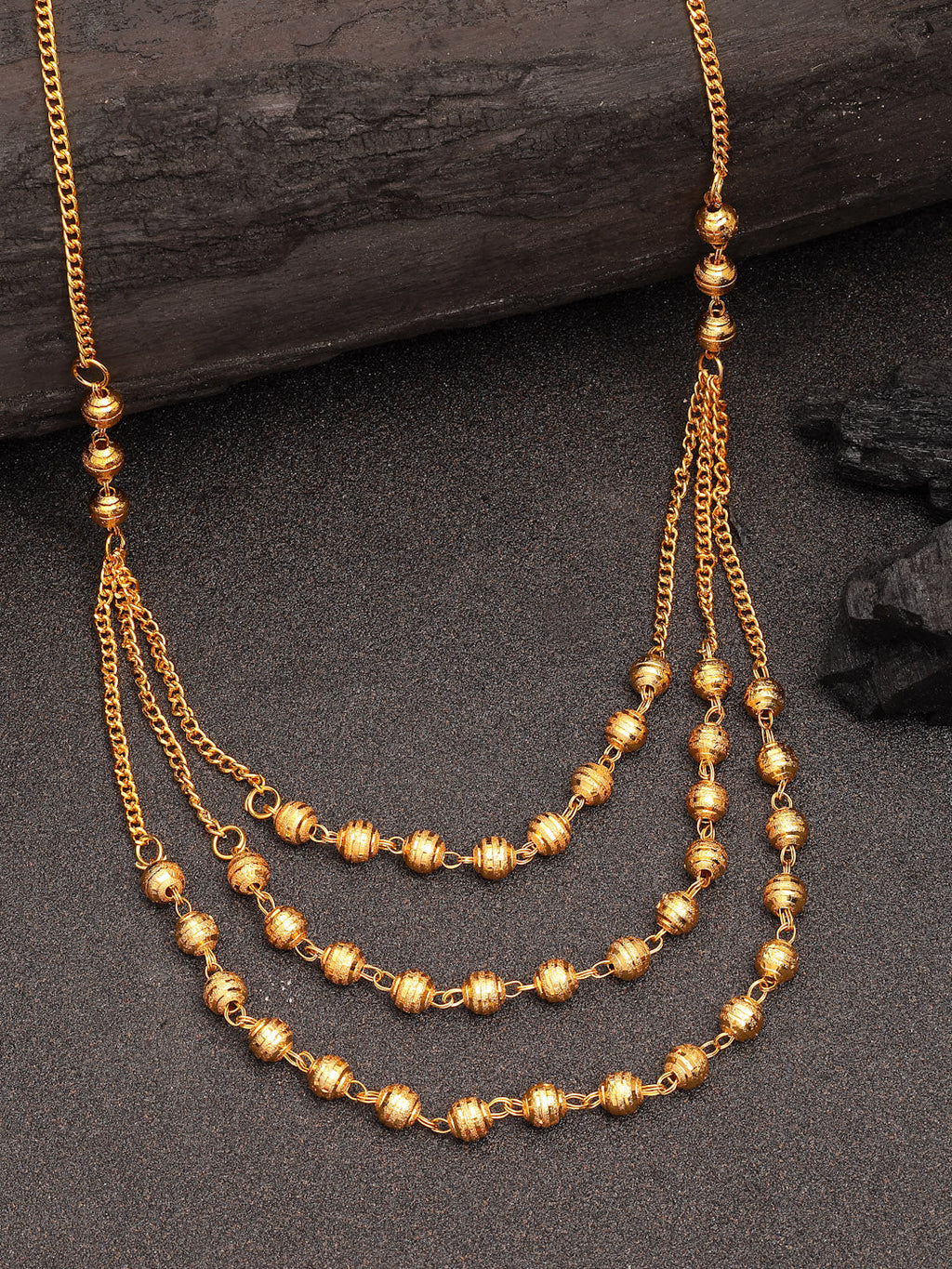 NVR Women's Gold-Polished Artificial Beads Layered Chain | Grocsy