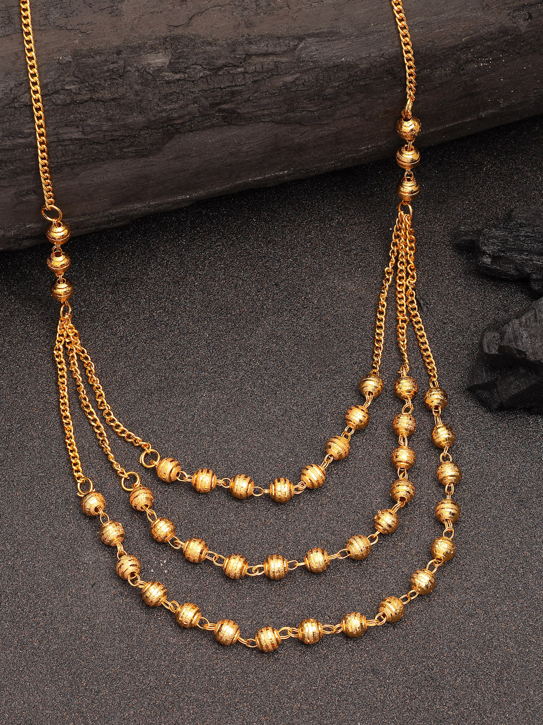 NVR Women's Gold-Polished Artificial Beads Layered Chain | Grocsy