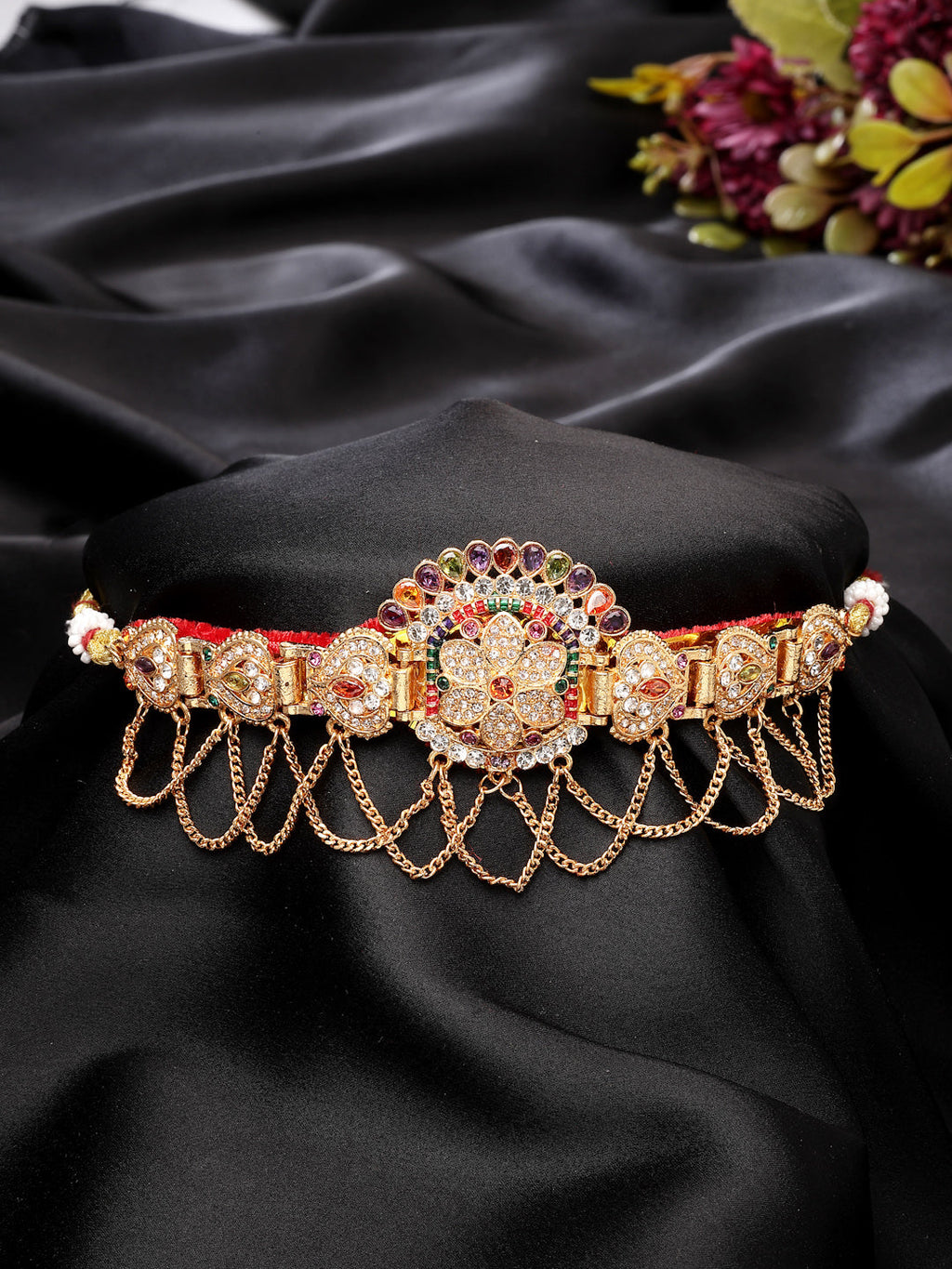 NVR Women's Gold-Polished Cubic Zirconia Stone Studded Rajputi Choker Necklace | Grocsy