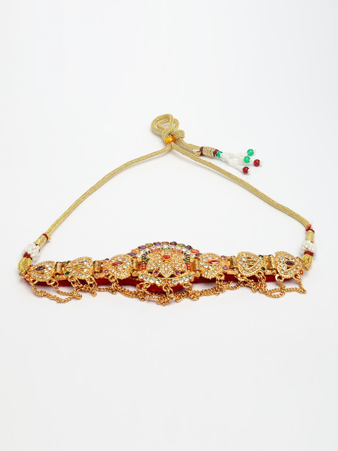 NVR Women's Gold-Polished Cubic Zirconia Stone Studded Rajputi Choker Necklace | Grocsy
