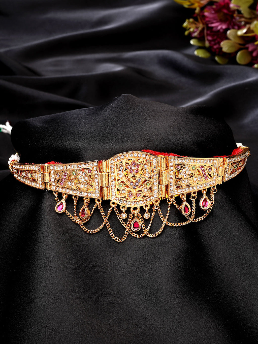 NVR Women's Gold-Polished Cubic Zirconia Stone Studded Rajputi Choker Necklace | Grocsy