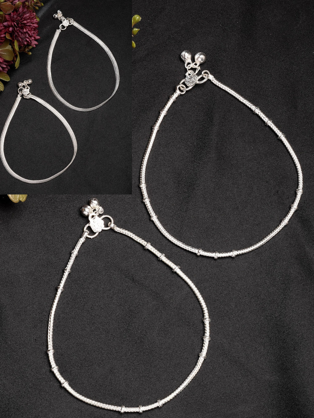 NVR Women's Pair of 2 Silver-Plated Anklets | Grocsy