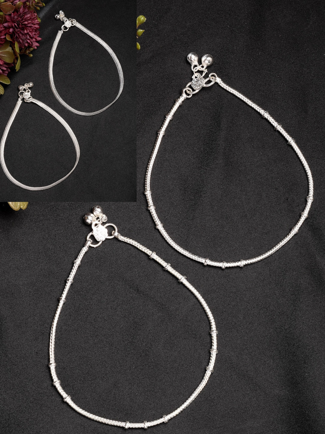 NVR Women's Pair of 2 Silver-Plated Anklets | Grocsy