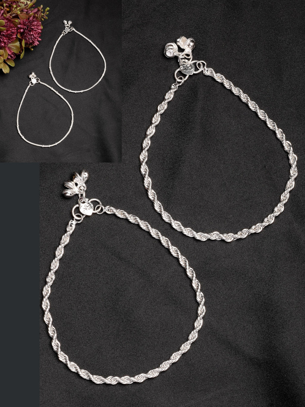 NVR Women's Pair of 2 Silver-Plated Anklets | Grocsy