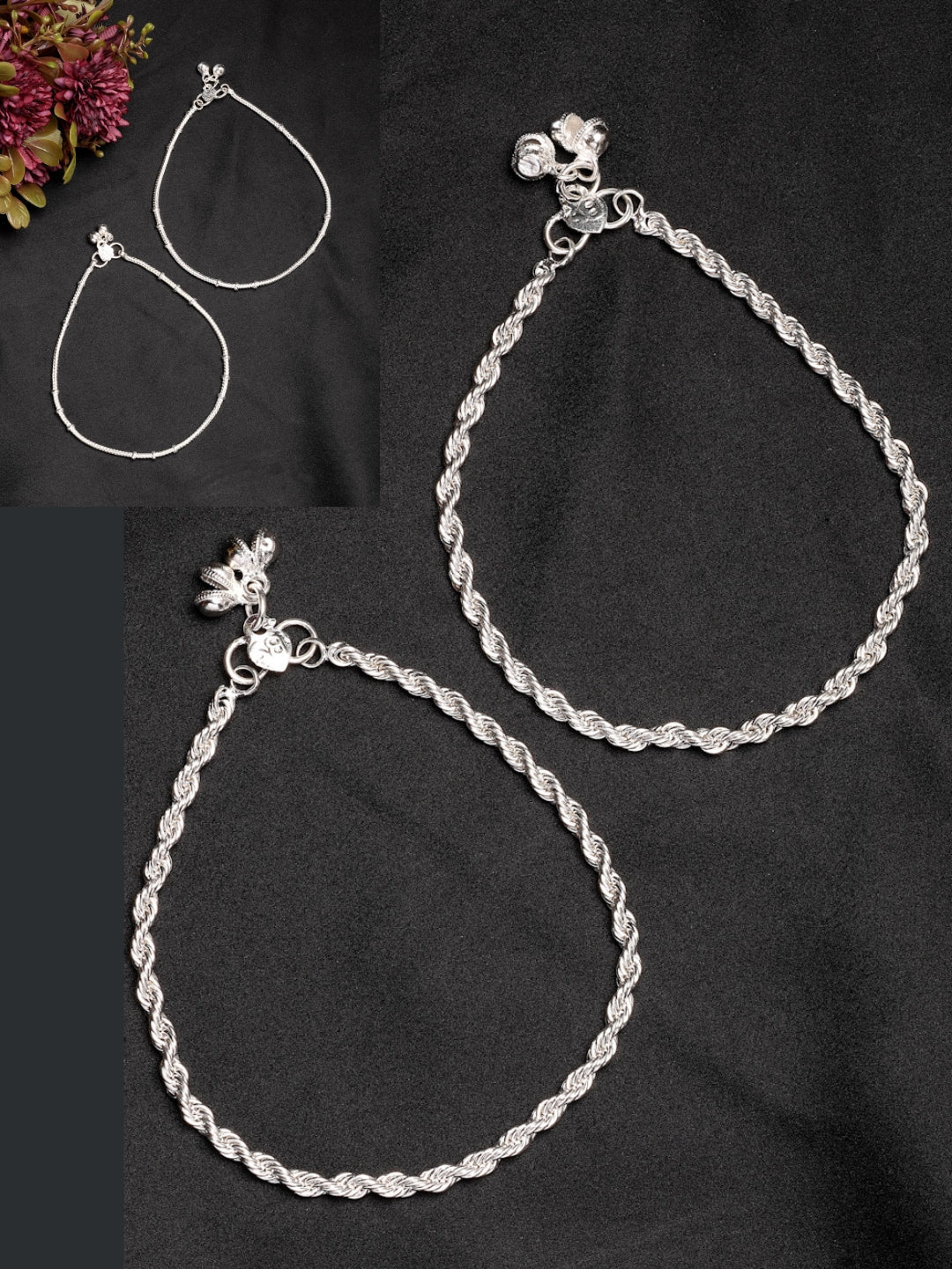 NVR Women's Pair of 2 Silver-Plated Anklets | Grocsy