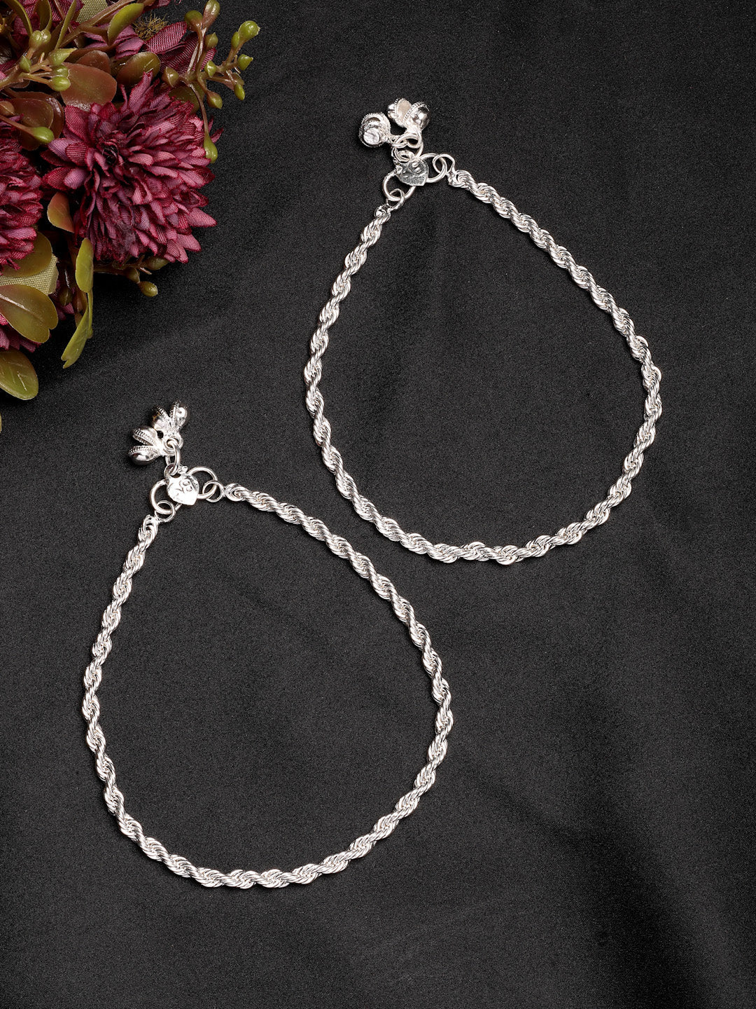 NVR Women's Pair of 2 Silver-Plated Anklets | Grocsy