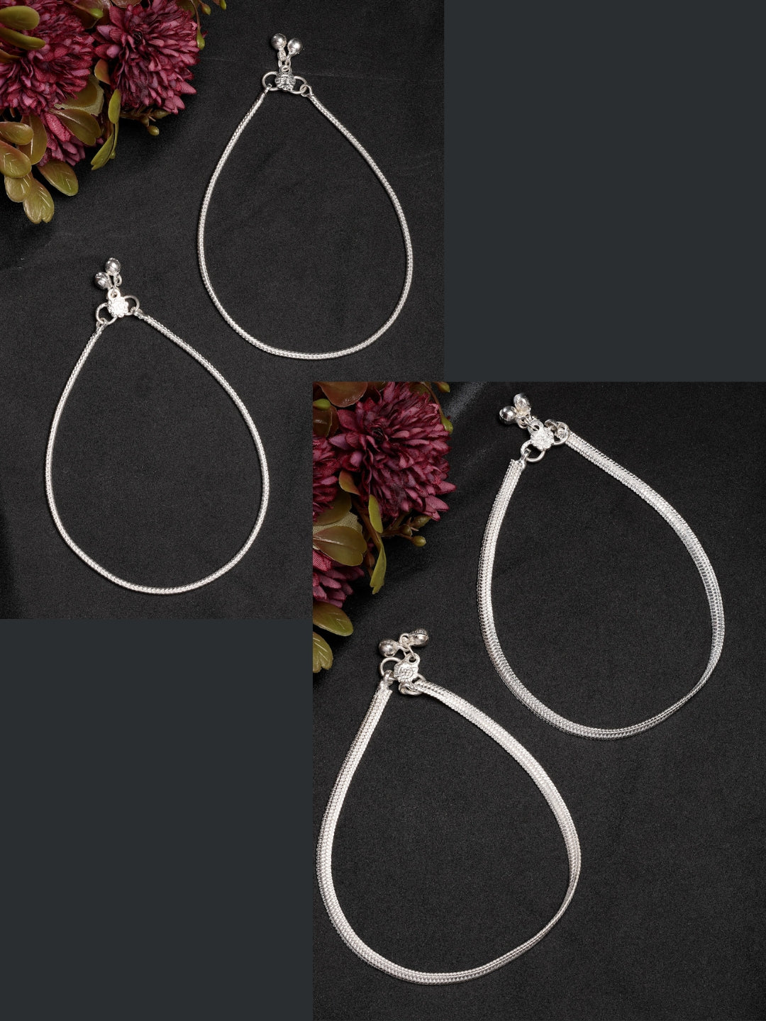 NVR Women's Pair of 2 Silver-Plated Anklets | Grocsy
