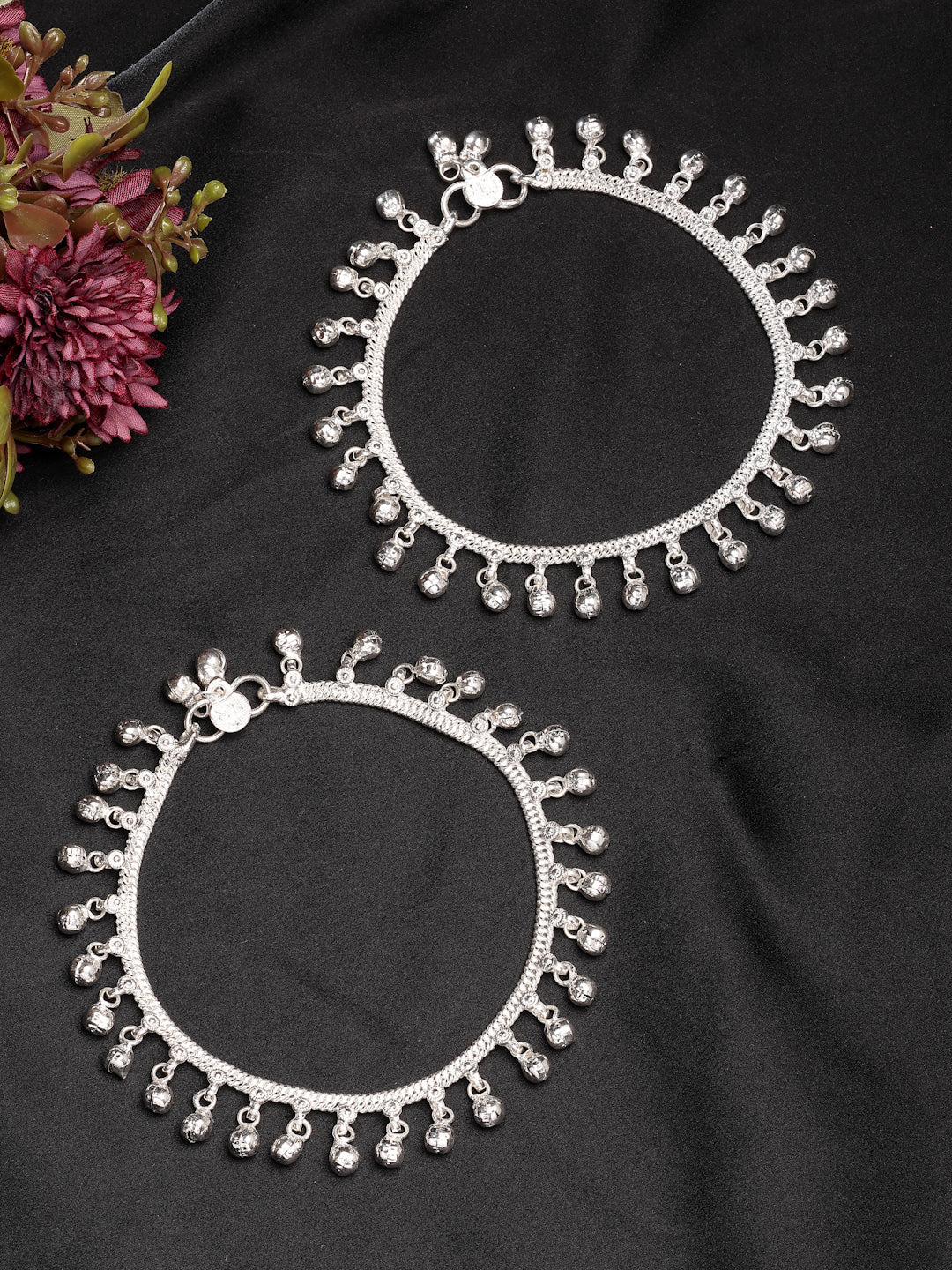 NVR Women's Set of 2 Silver-Plated Ghungroo-Beaded Anklets | Grocsy