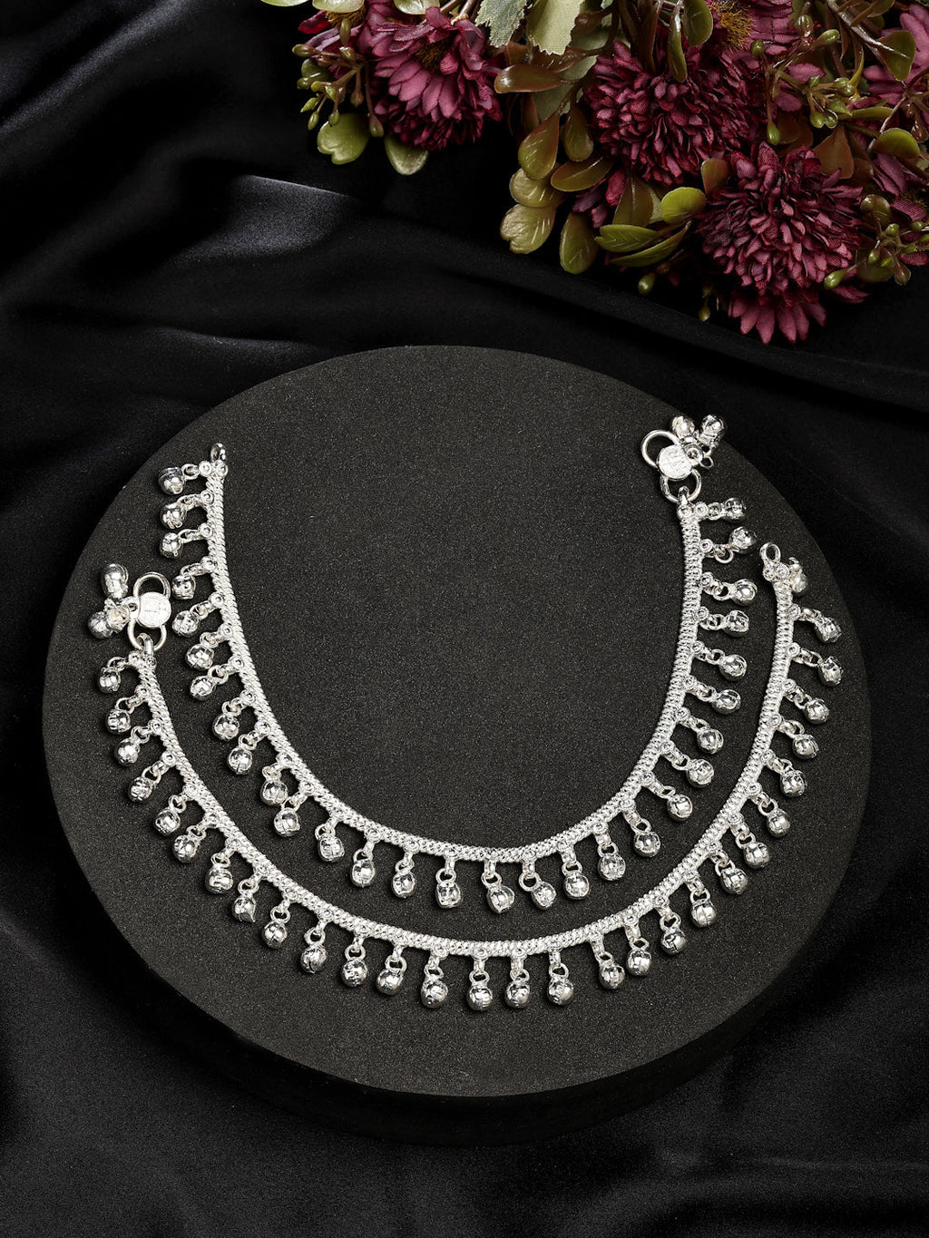 NVR Women's Set of 2 Silver-Plated Ghungroo-Beaded Anklets | Grocsy