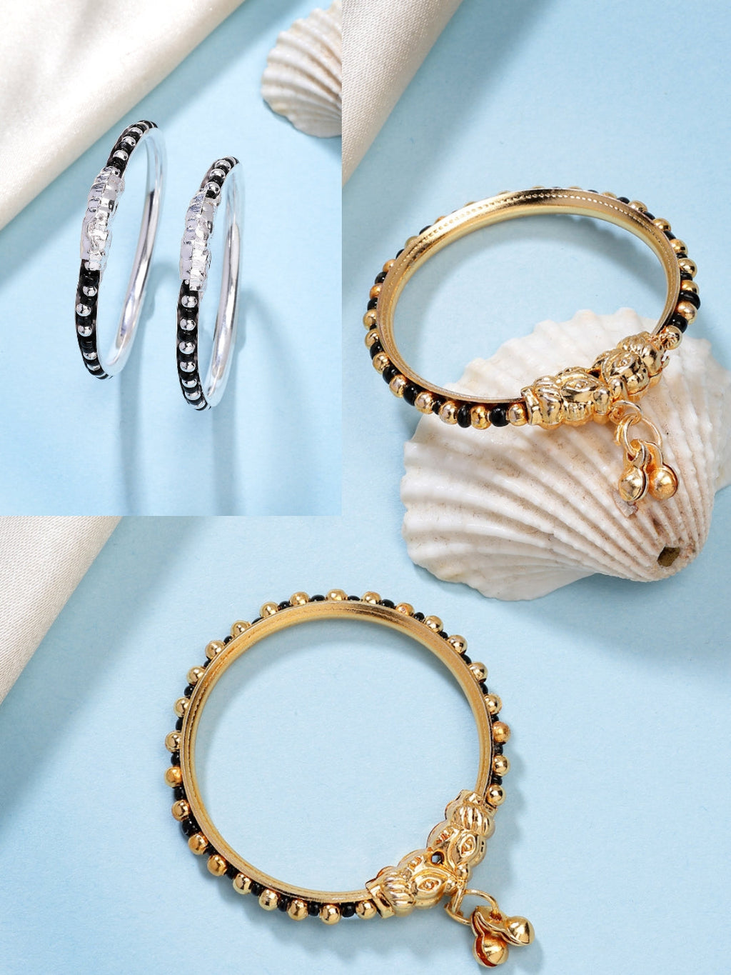 NVR Kids Pair of 2 Rhodium-Plated Artificial Beads Nazariya Kada Bracelet | Grocsy