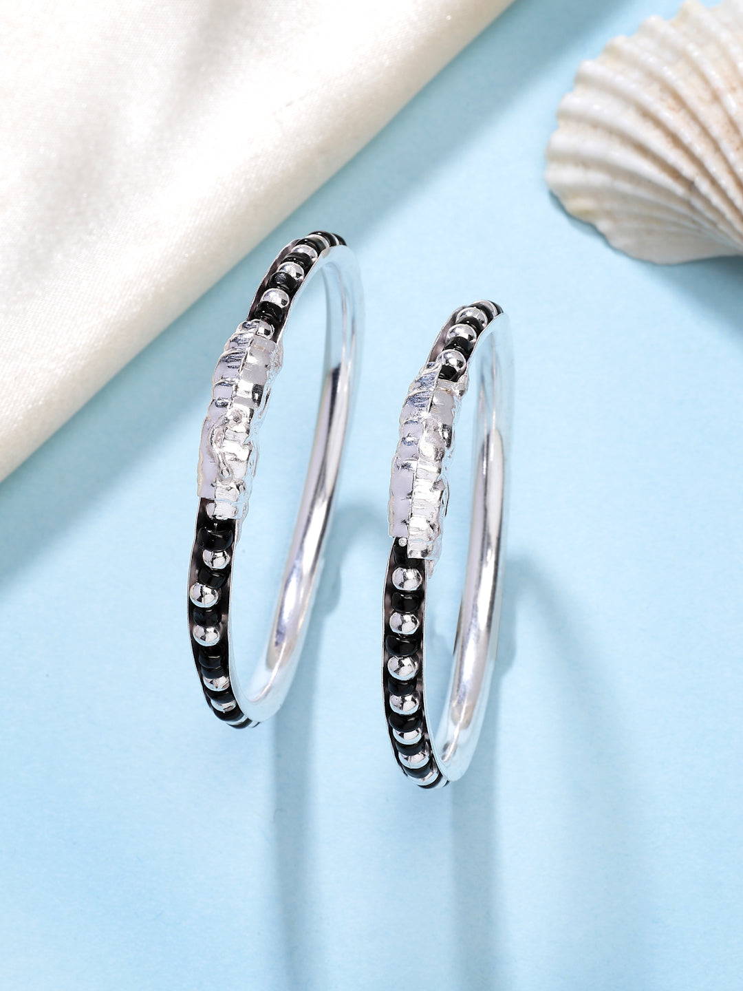 NVR Kids Pair of 2 Rhodium-Plated Artificial Beads Nazariya Kada Bracelet | Grocsy