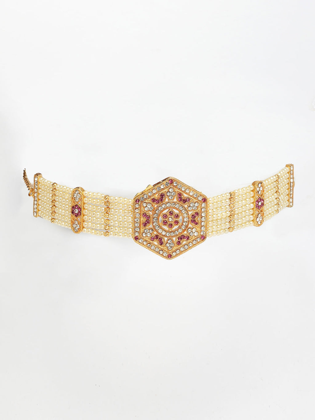 NVR Women's Gold-Polished Cubic Zirconia Stone Studded Link Bracelet | Grocsy
