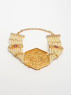 NVR Women's Gold-Polished Cubic Zirconia Stone Studded Link Bracelet | Grocsy