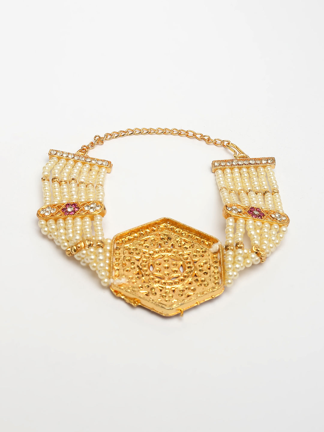 NVR Women's Gold-Polished Cubic Zirconia Stone Studded Link Bracelet | Grocsy