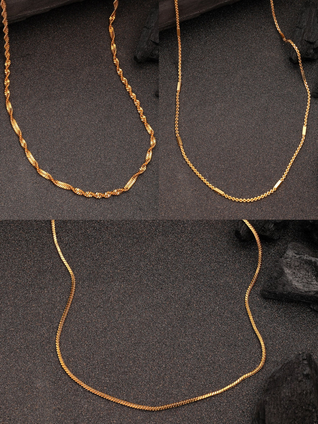 NVR Women's Set of 3 Gold-Polished Minimal Chain | Grocsy