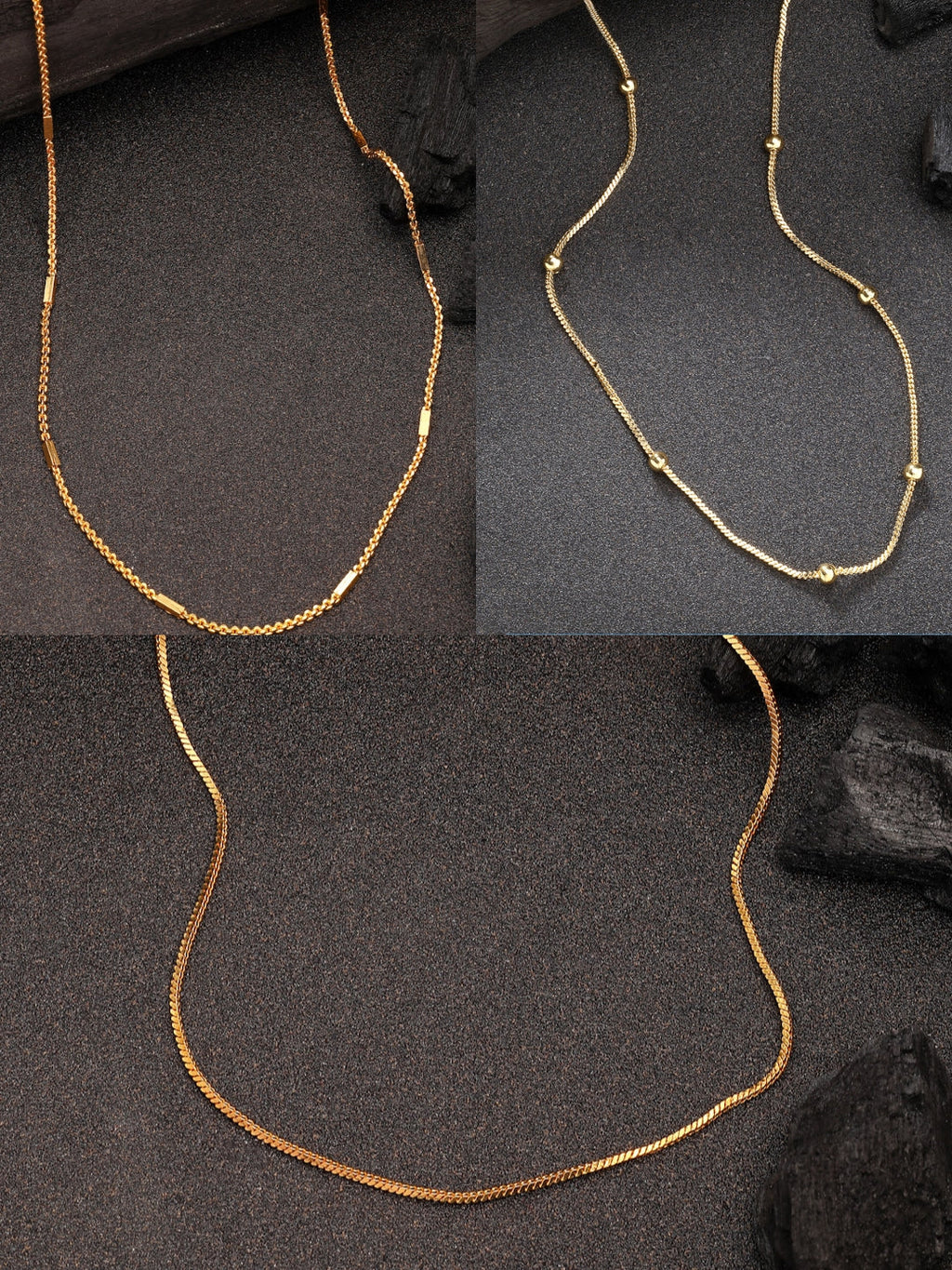 NVR Women's Set of 3 Gold-Polished Minimal Chain | Grocsy