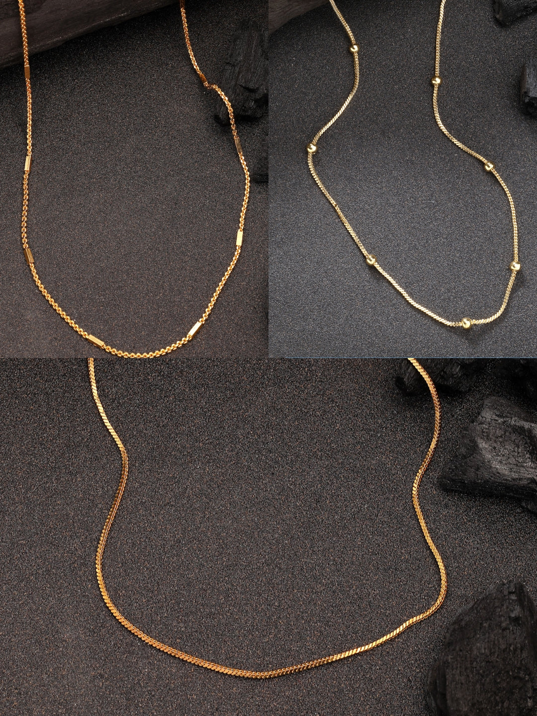NVR Women's Set of 3 Gold-Polished Minimal Chain | Grocsy