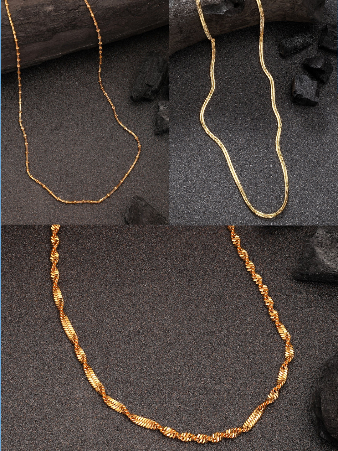 NVR Women's Set of 3 Gold-Polished Minimal Chain | Grocsy