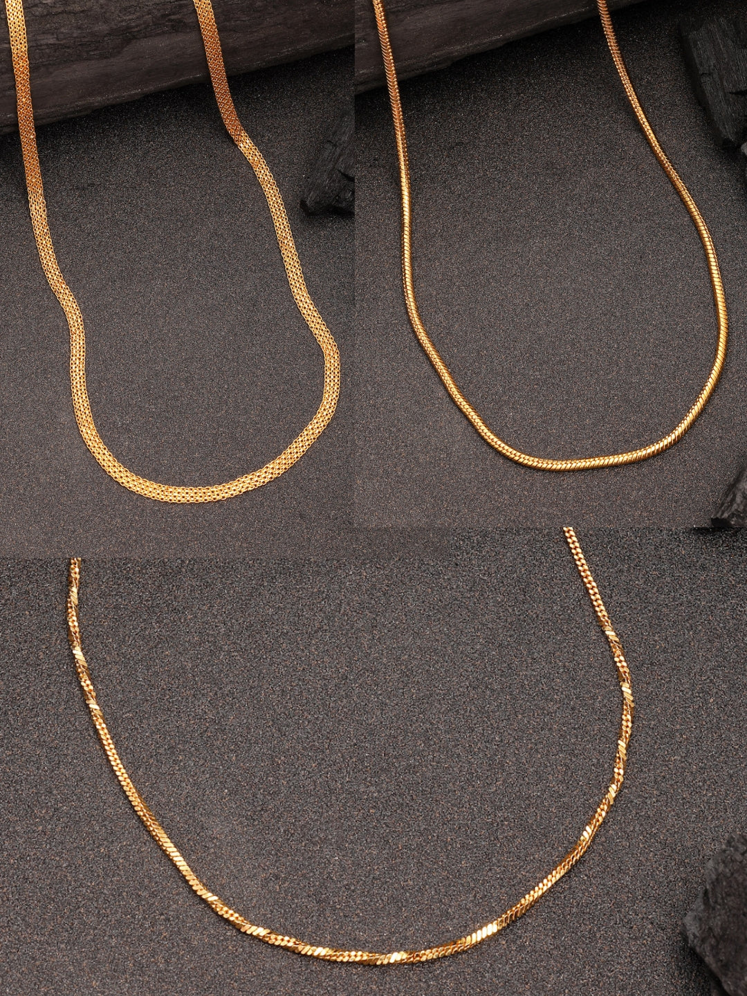 NVR Women's Set of 3 Gold-Polished Minimal Chain | Grocsy