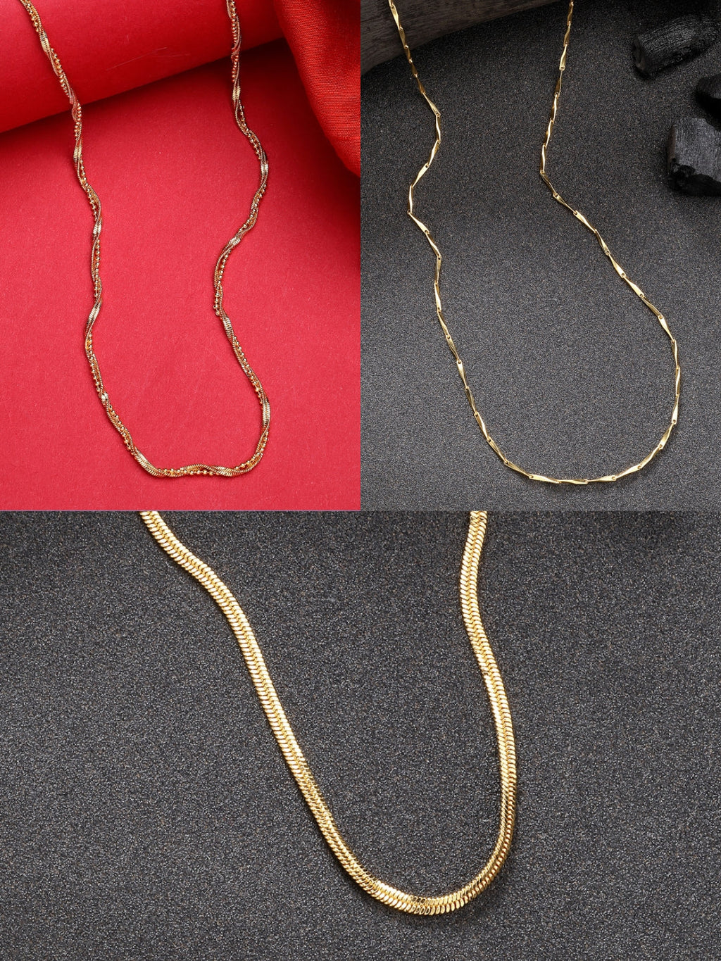 NVR Women's Set of 3 Gold-Polished Minimal Chain | Grocsy